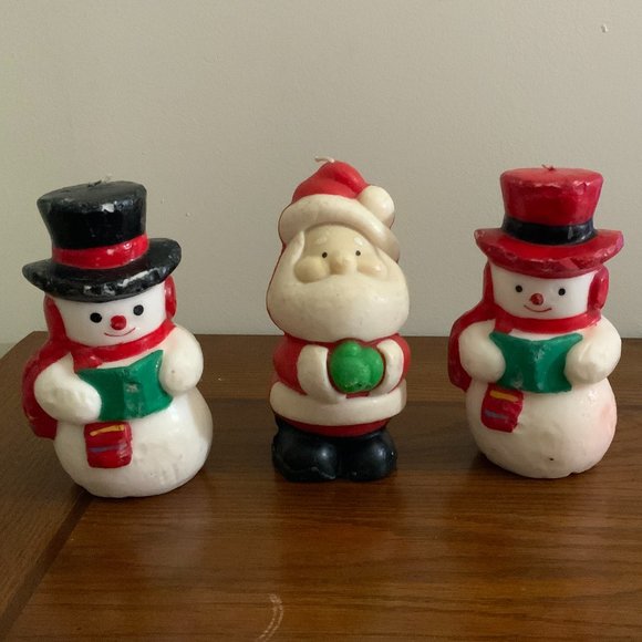 VINTAGE CHRISTMAS CANDLE Figurines Lot of 3, Vintage Christmas Snowmen Candles - Picture 1 of 9